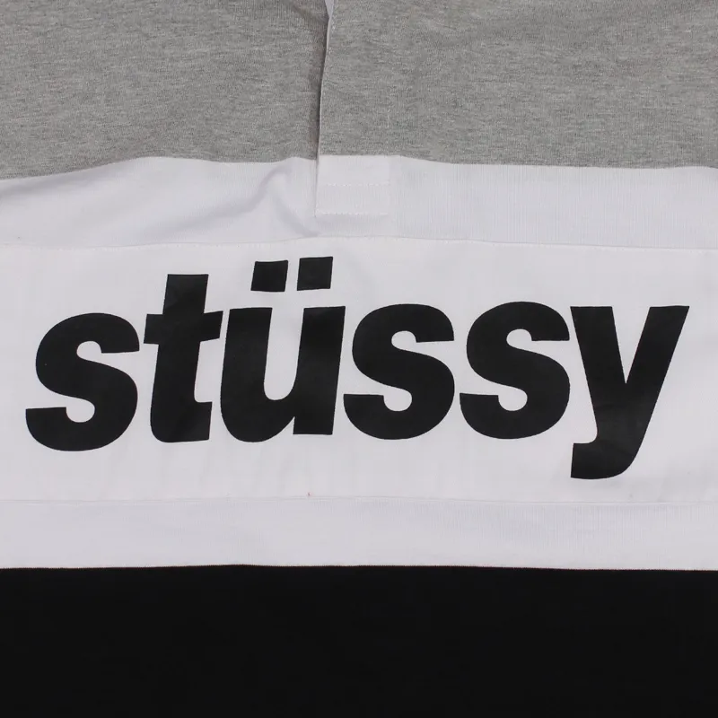 Stussy Stripe Rugby Hoodie Grey Heather-2