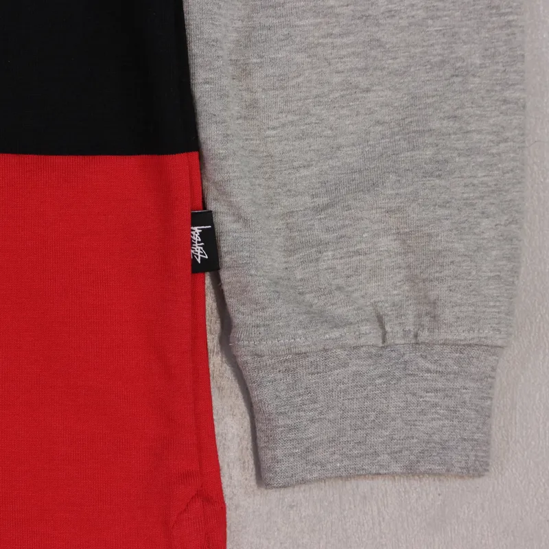 Stussy Stripe Rugby Hoodie Grey Heather-3