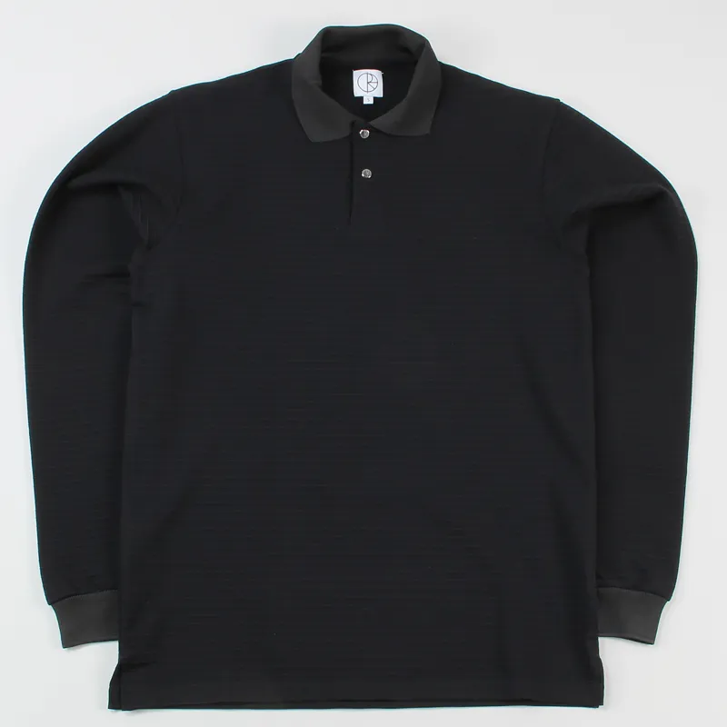 Polar Skate Co. Striped Pique Long Sleeved Polo Shirt Black