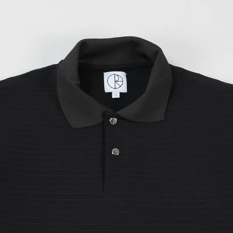 Polar Skate Co. Striped Pique Long Sleeved Polo Shirt Black-1