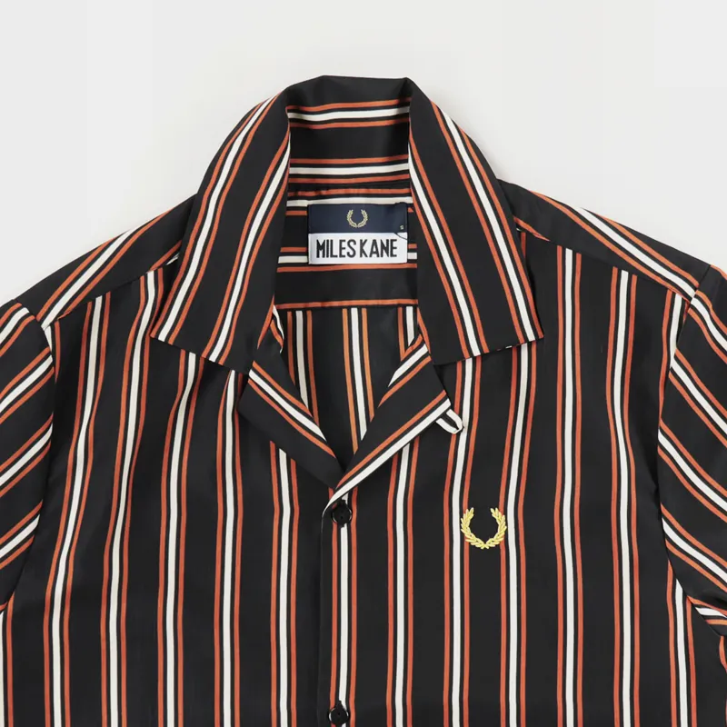 Fred Perry x Miles Kane Mens Stripe Print Bowling Shirt Black