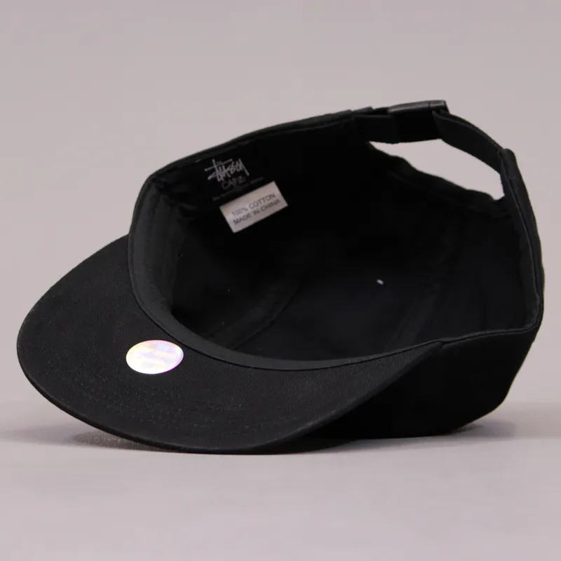 Stussy Men's Five 5 Panel Cap Hat Flatpeak Snapback Black