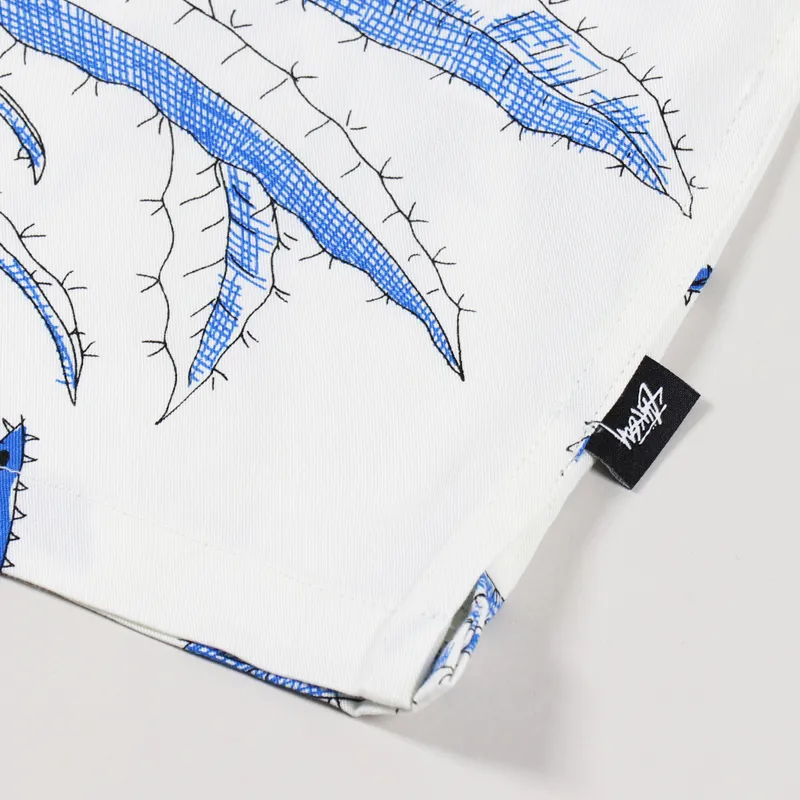 Stussy Mens Short Sleeve Cactus Rayon Shirt White Blue