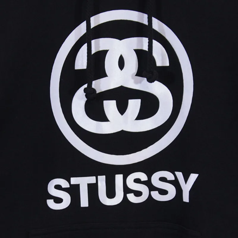 Stussy Link Hoodie Black Mens Chanel Logo White Print 3D Quality