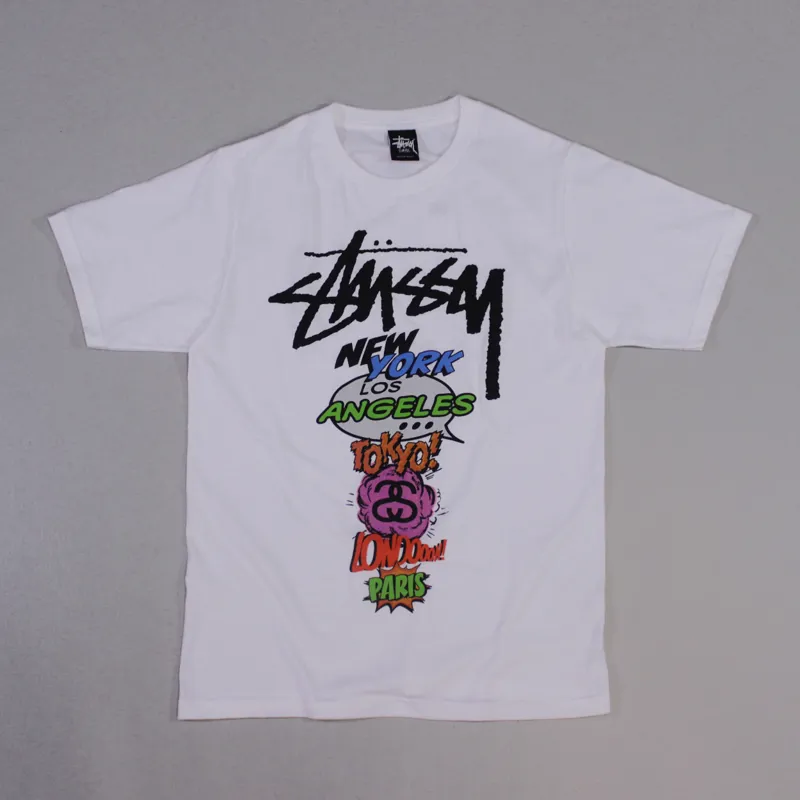 今 話題 の 人気 商品 Pop Stussy WT Superhero Art White Tee Mens トップス