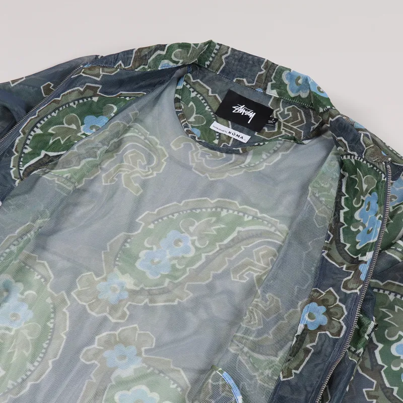 Stussy Mens Polyester Mesh Zip Shirt Jacket Charcoal Grey Flowers