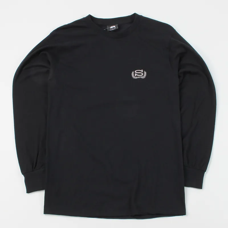 Stussy Mens S Wreath Long Sleeve Cotton Tee T Shirt Black