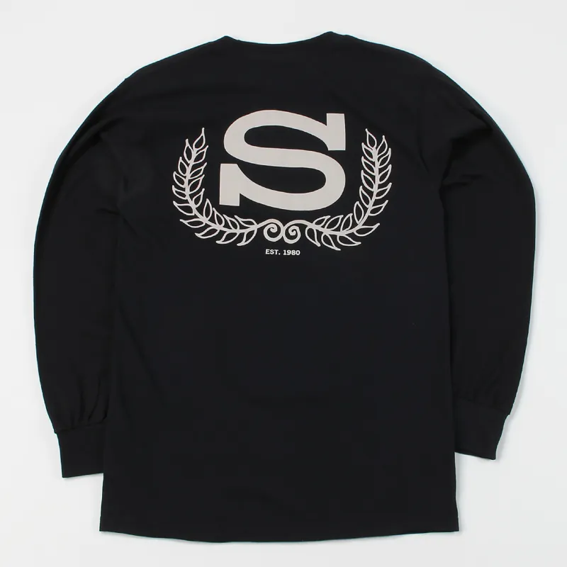 Stussy Mens S Wreath Long Sleeve Cotton Tee T Shirt Black
