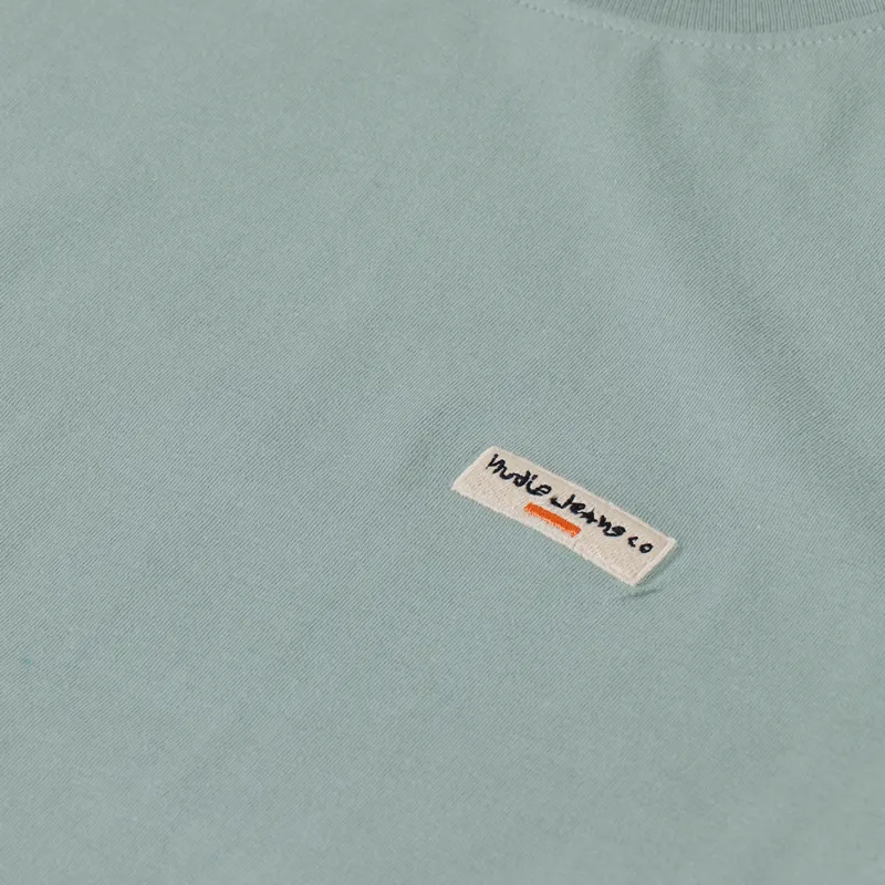 Nudie Jeans Daniel Logo T Shirt Pale Green-2