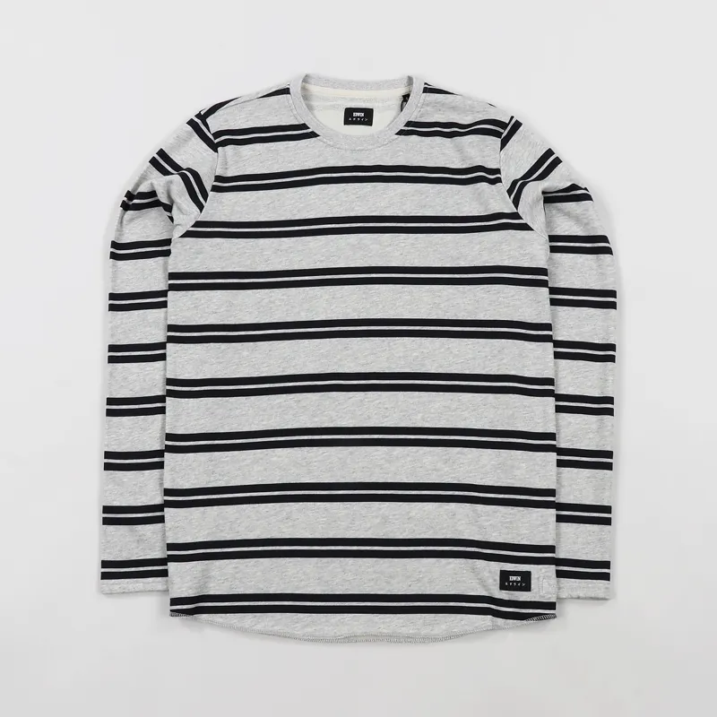 Edwin Terry Striped Long Sleeve T Shirt Grey Marl Navy