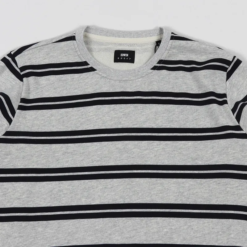 Edwin Terry Striped Long Sleeve T Shirt Grey Marl Navy-1