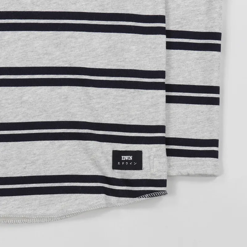 Edwin Terry Striped Long Sleeve T Shirt Grey Marl Navy-3