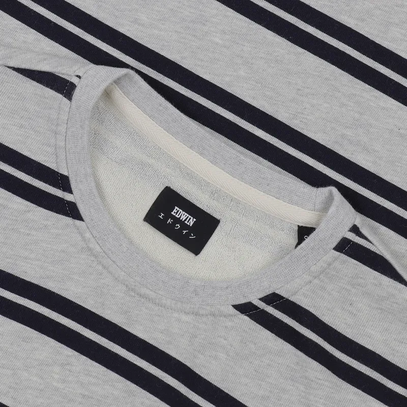 Edwin Terry Striped Long Sleeve T Shirt Grey Marl Navy-2