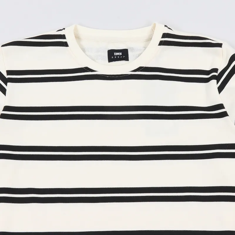 Edwin Terry Striped Long Sleeve T Shirt Natural Black-1