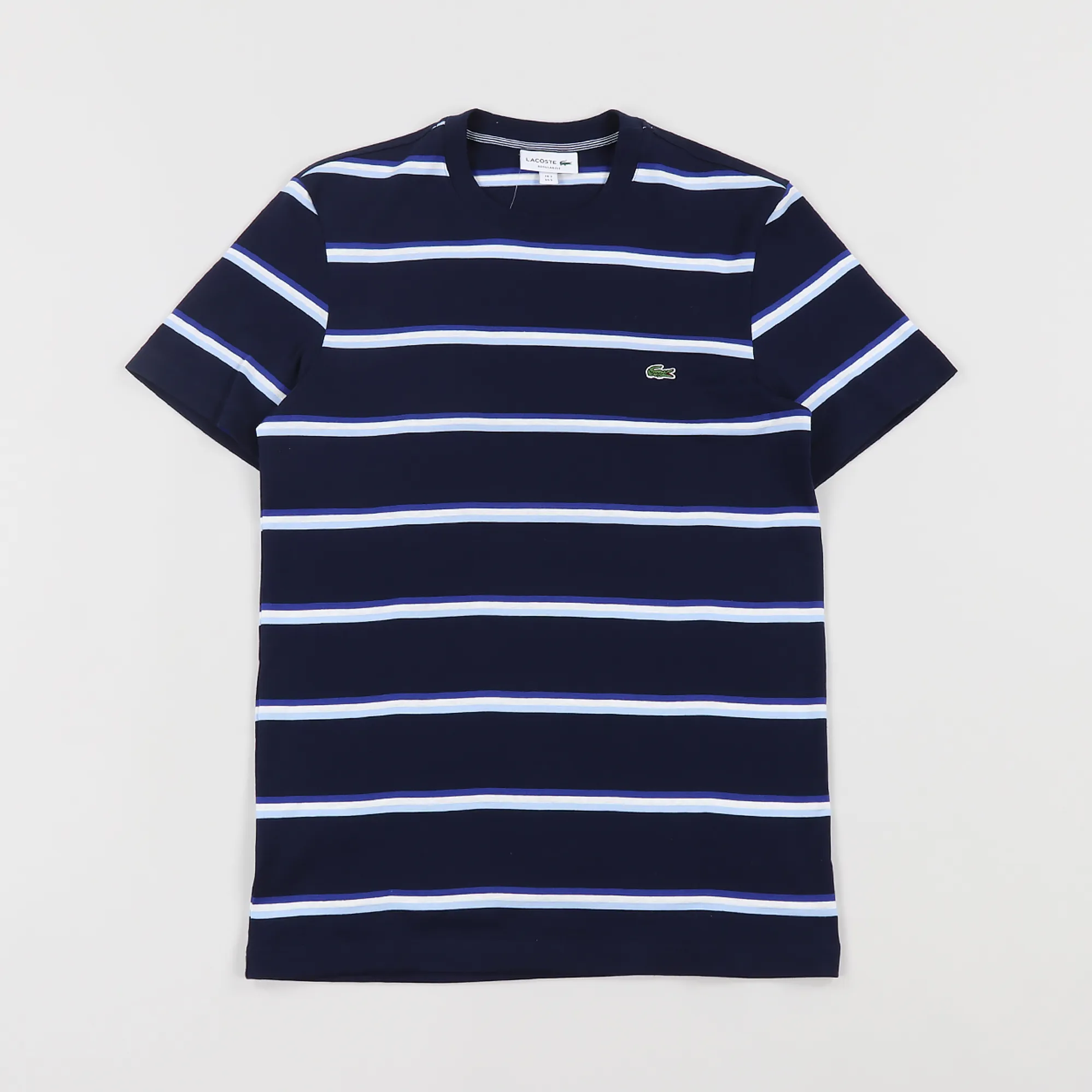 Lacoste Striped T Shirt Navy Light Blue White