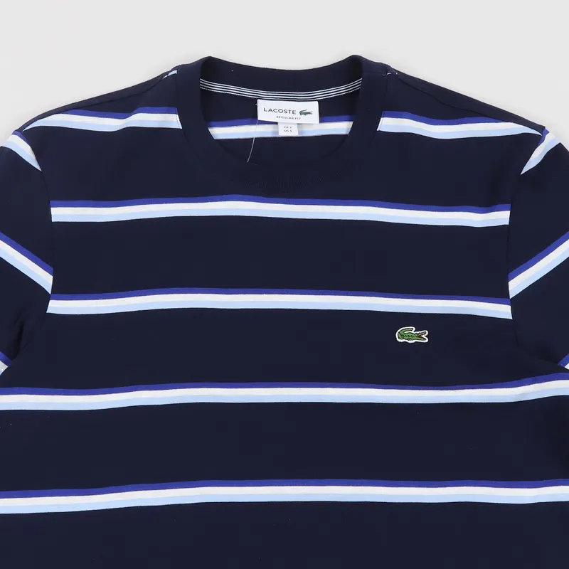Lacoste Striped T Shirt Navy Light Blue White-1
