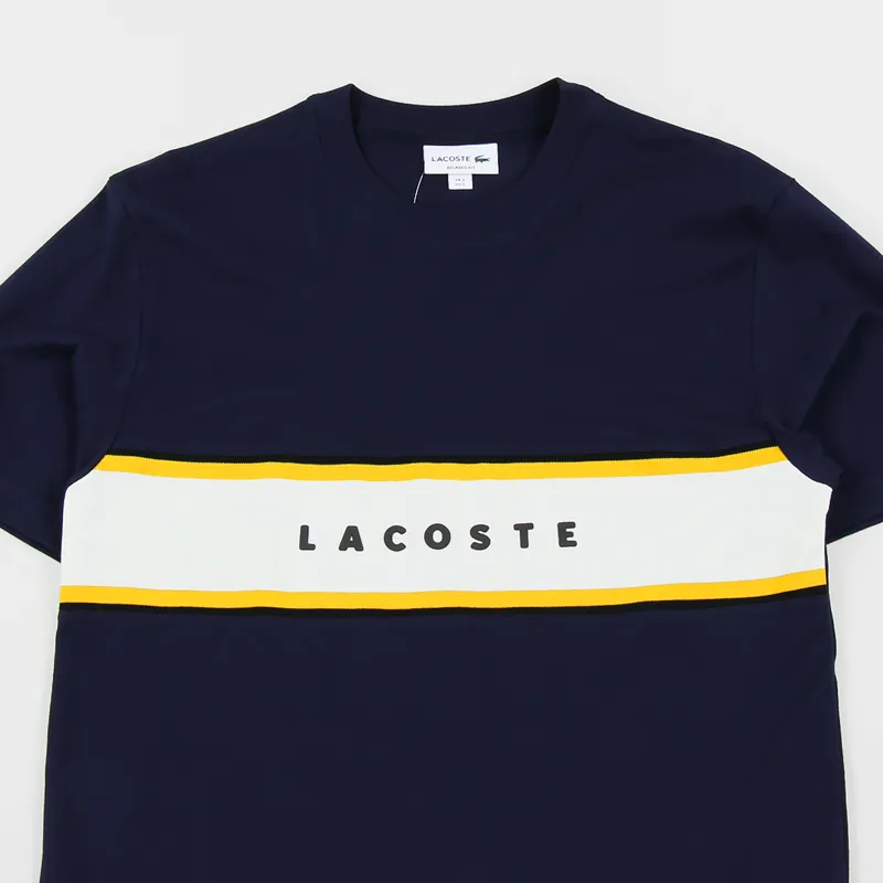 Lacoste Lettered Pique Panel T Shirt Navy Blue-1
