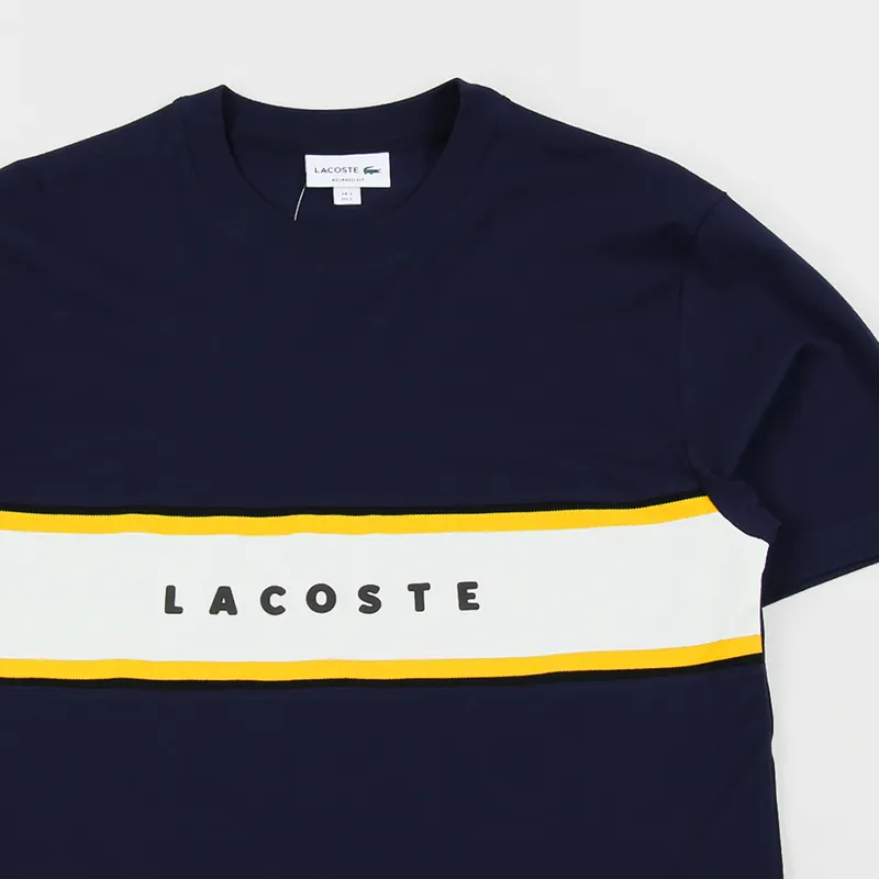 Lacoste Lettered Pique Panel T Shirt Navy Blue-2