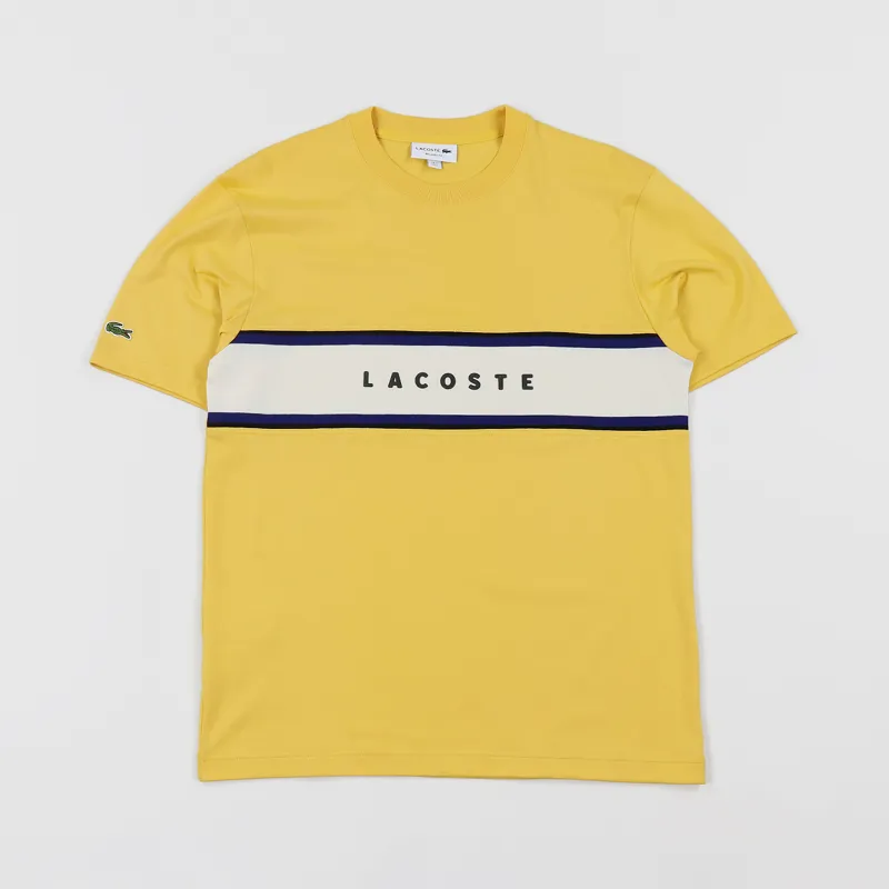 Lacoste Lettered Pique Panel T Shirt Yellow