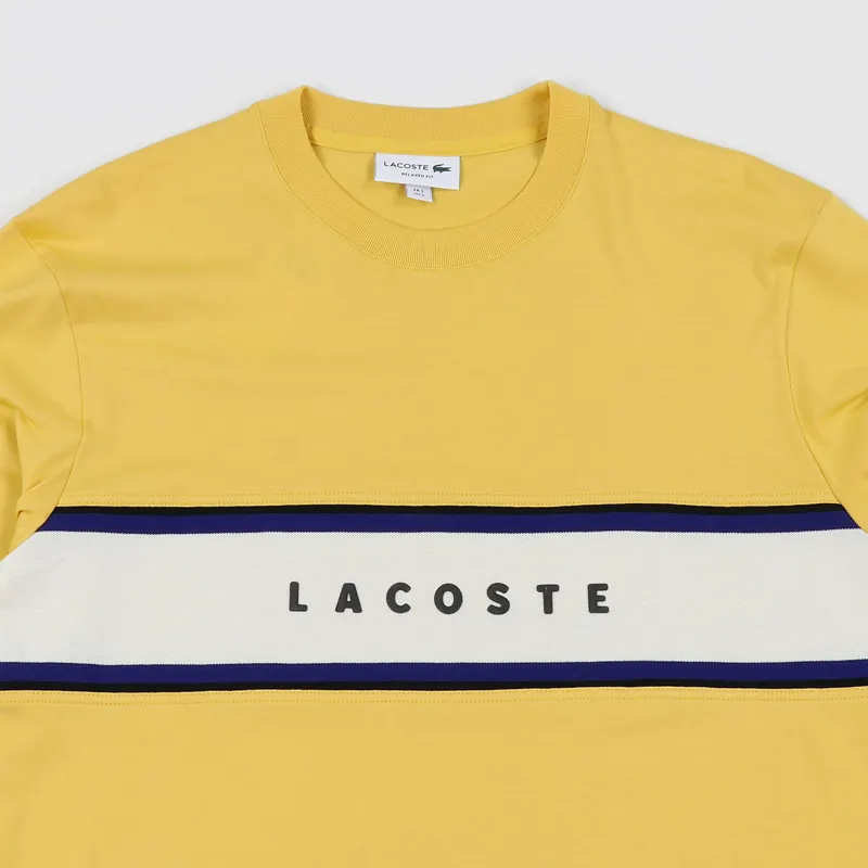 Lacoste Lettered Pique Panel T Shirt Yellow-1