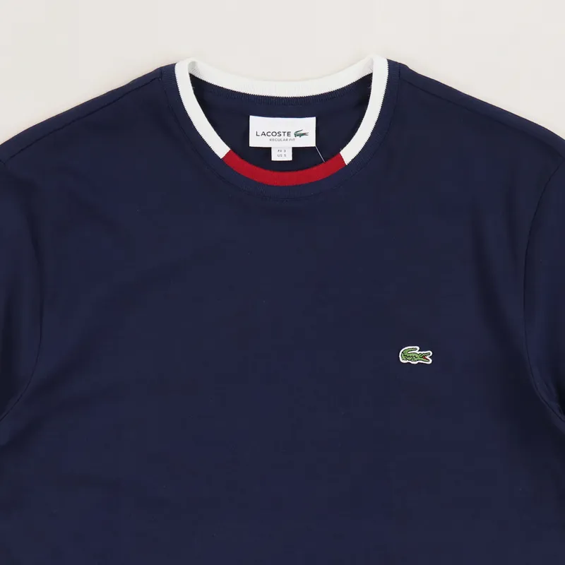 Lacoste Contrast Crew Neck T Shirt Navy Blue Flour-1