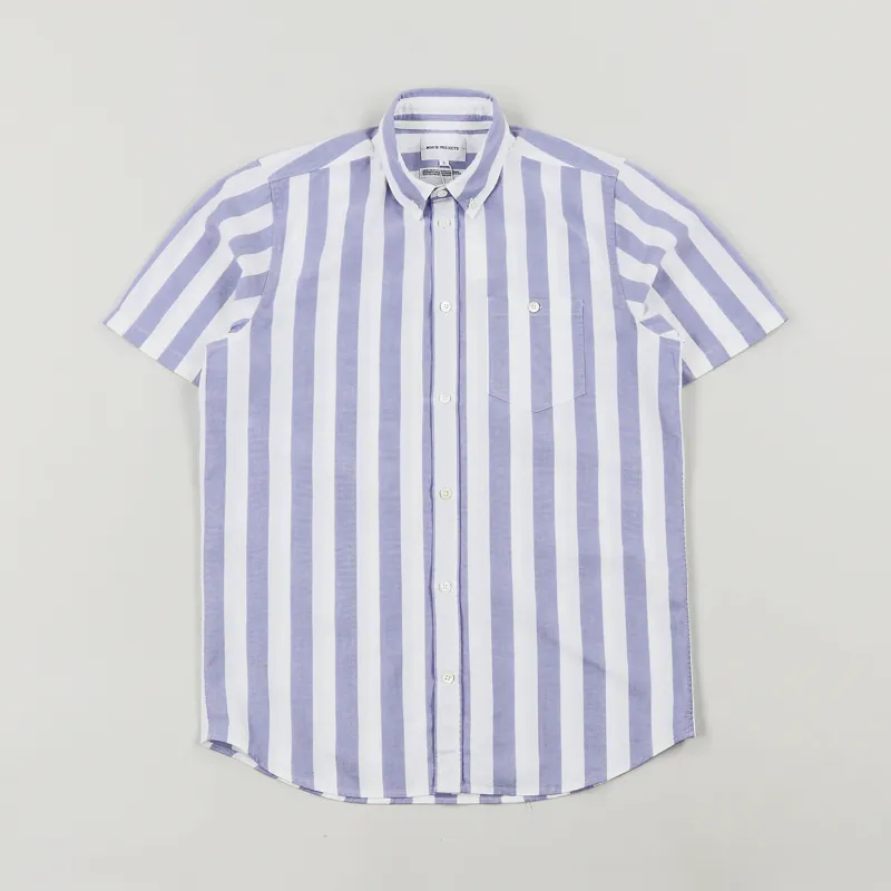Norse Projects Theo Oxford Short Sleeve Shirt Pale Blue Wide Stripe