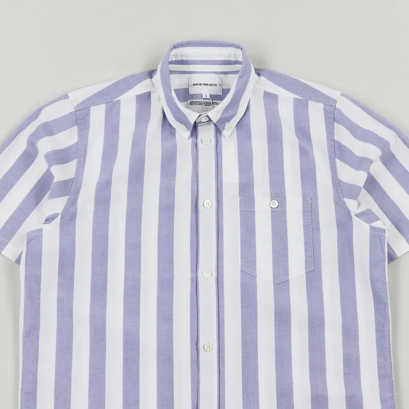 Norse Projects Theo Oxford Short Sleeve Shirt Pale Blue Wide Stripe-1