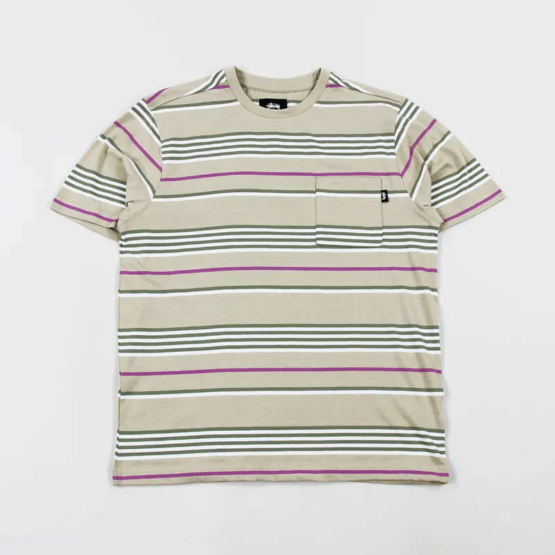 Stussy Thomas Stripe Crew T Shirt Khaki