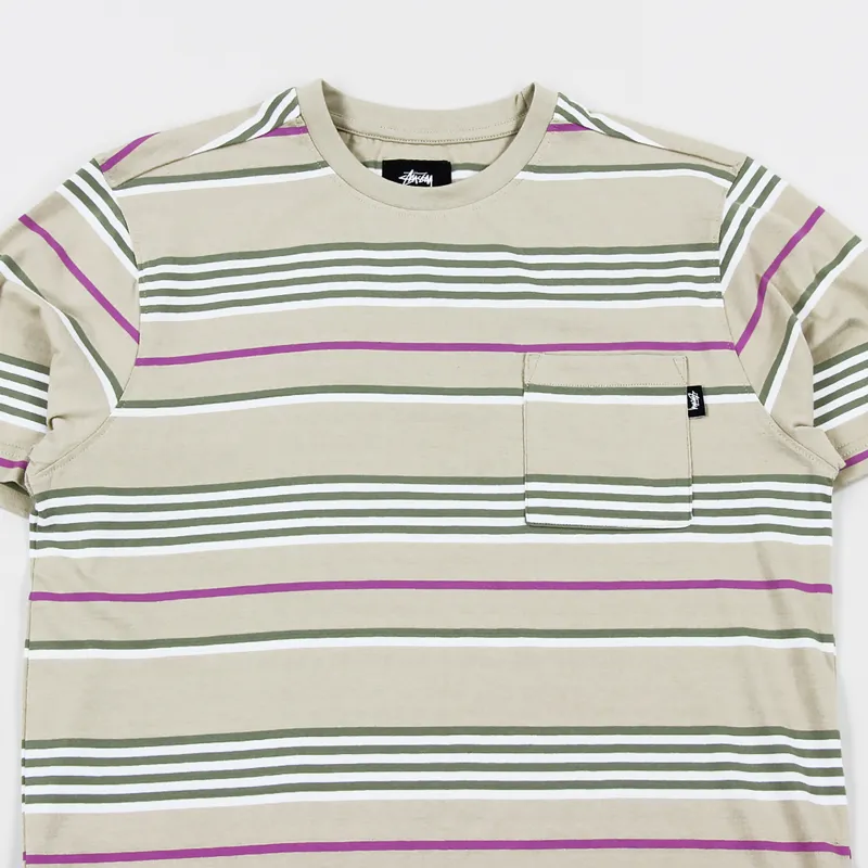 Stussy Thomas Stripe Crew T Shirt Khaki-1