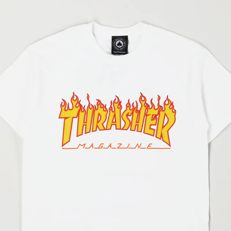 Thrasher Skateboard Magazine Flame Logo T Shirt White-1