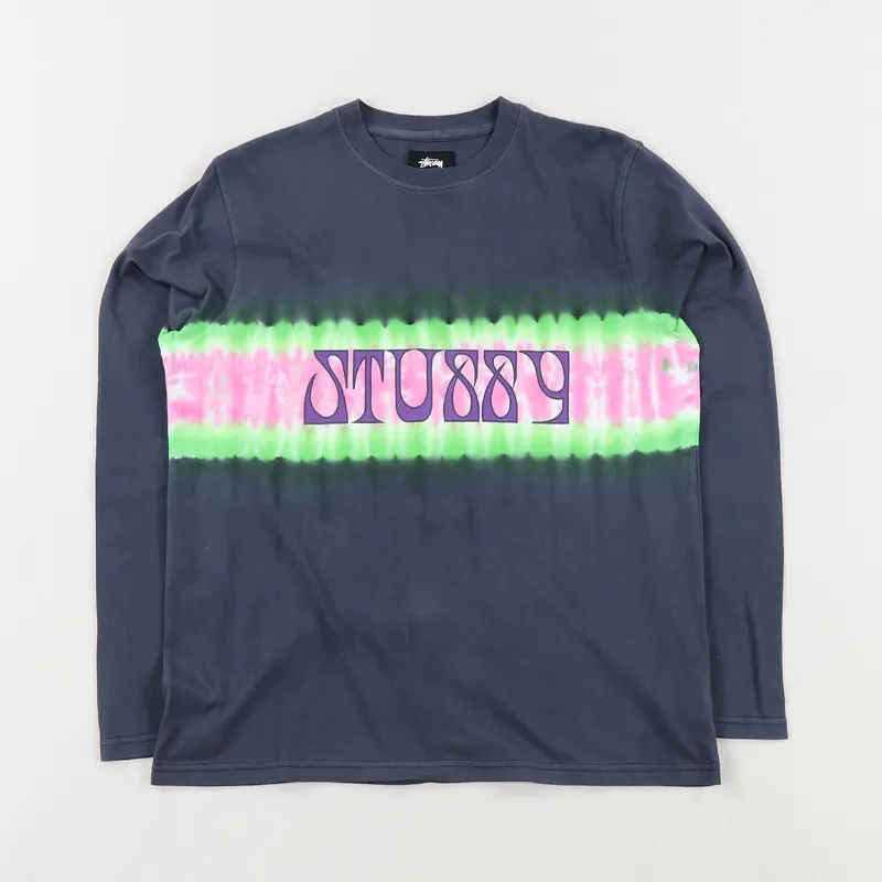 Stussy Tie Dye Stripe Long Sleeve T Shirt Black