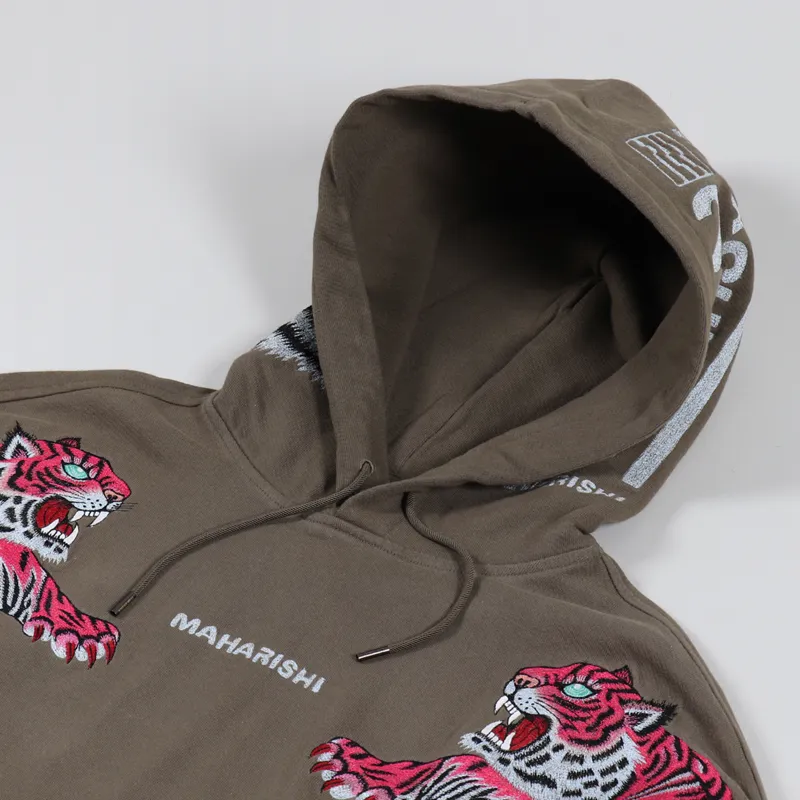 Maharishi Mens Japanese Tiger Invasion Art PO Hoodie Maha Olive