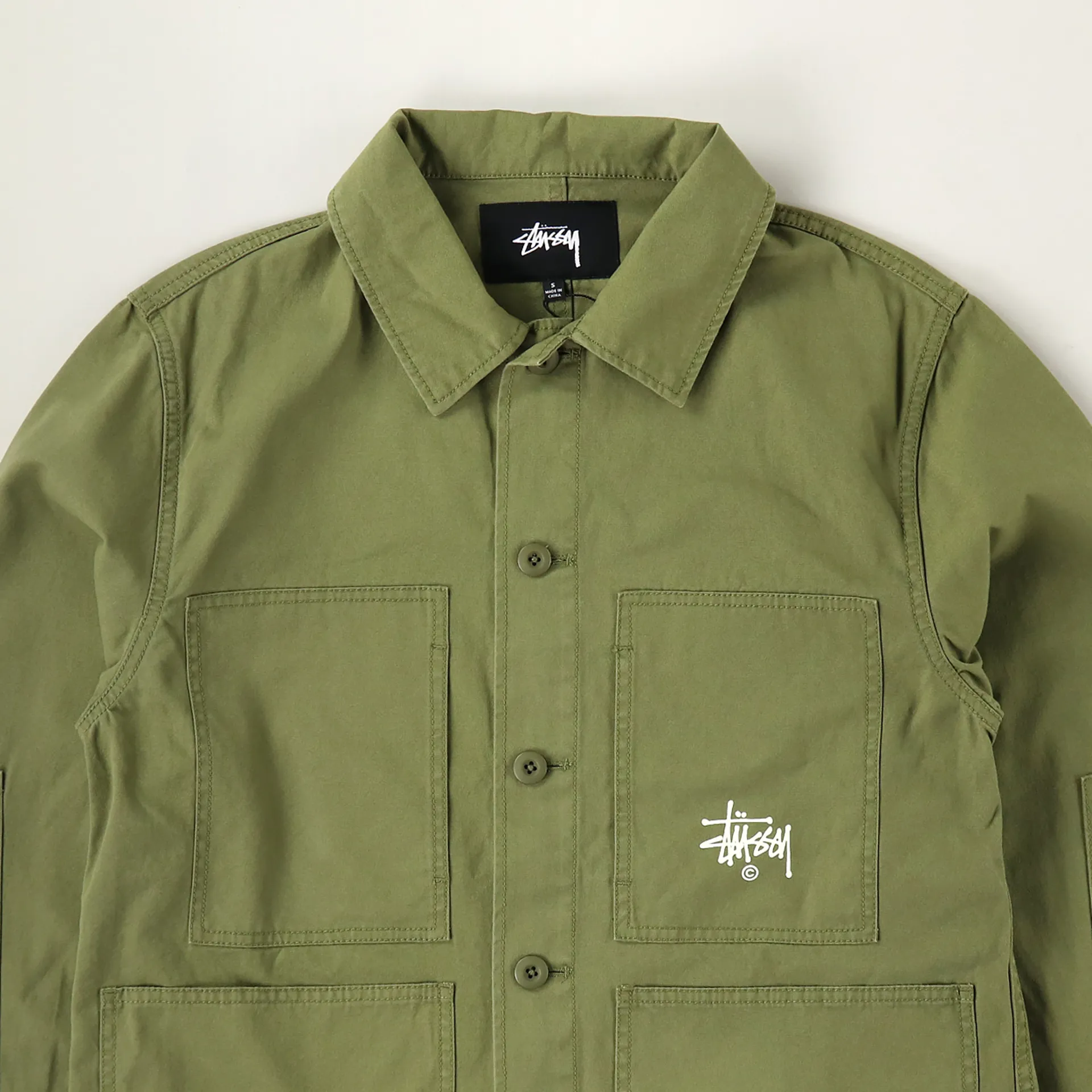 Stussy Mens Torque Chore Workwear Logo Jacket Olive Green