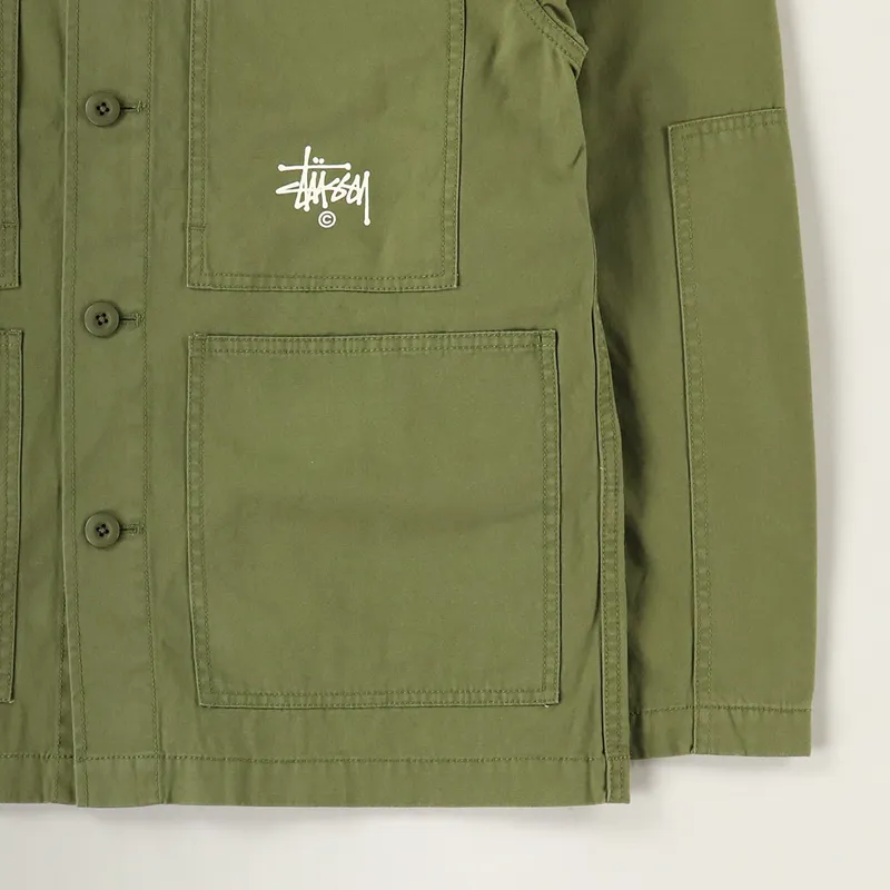 Stussy Mens Torque Chore Workwear Logo Jacket Olive Green