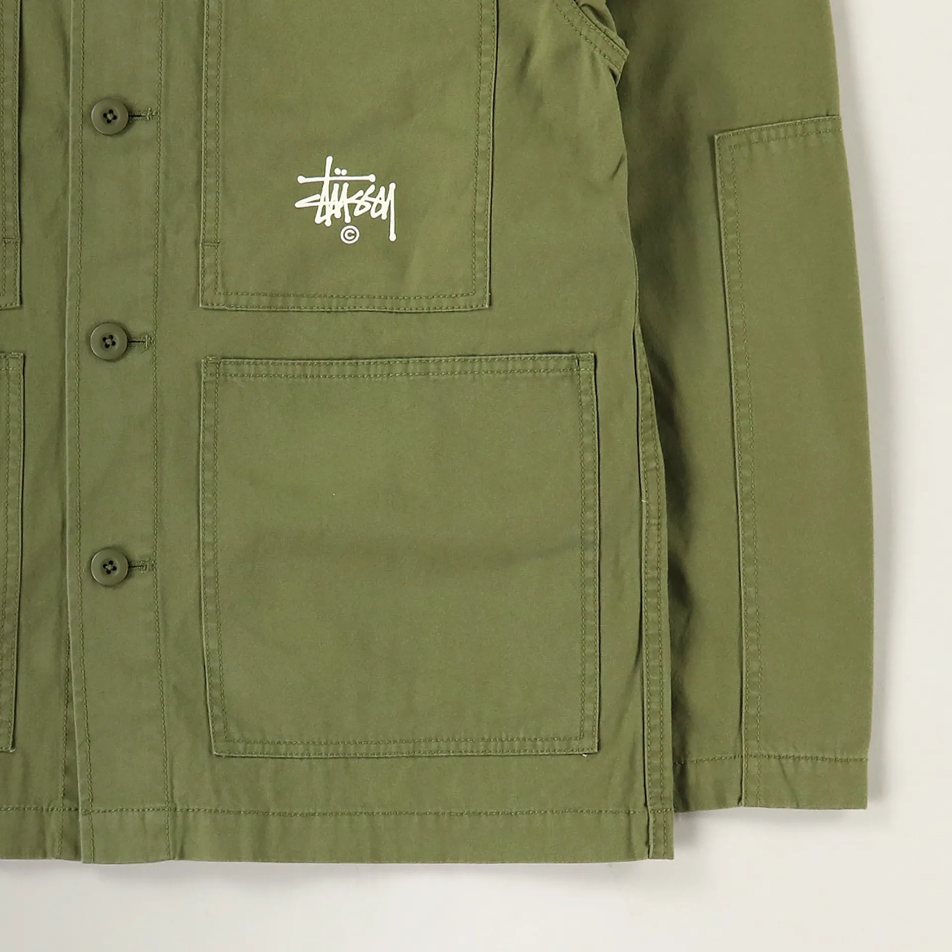 Stussy Mens Torque Chore Workwear Logo Jacket Olive Green