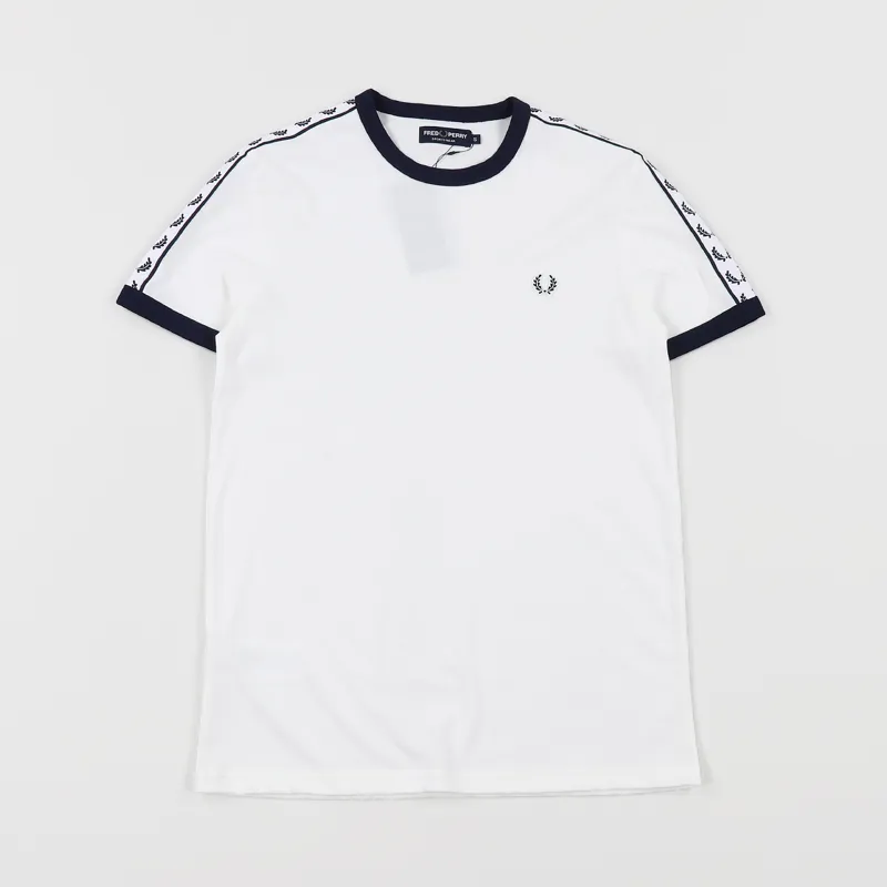 Fred Perry Taped Ringer T Shirt Snow White Navy