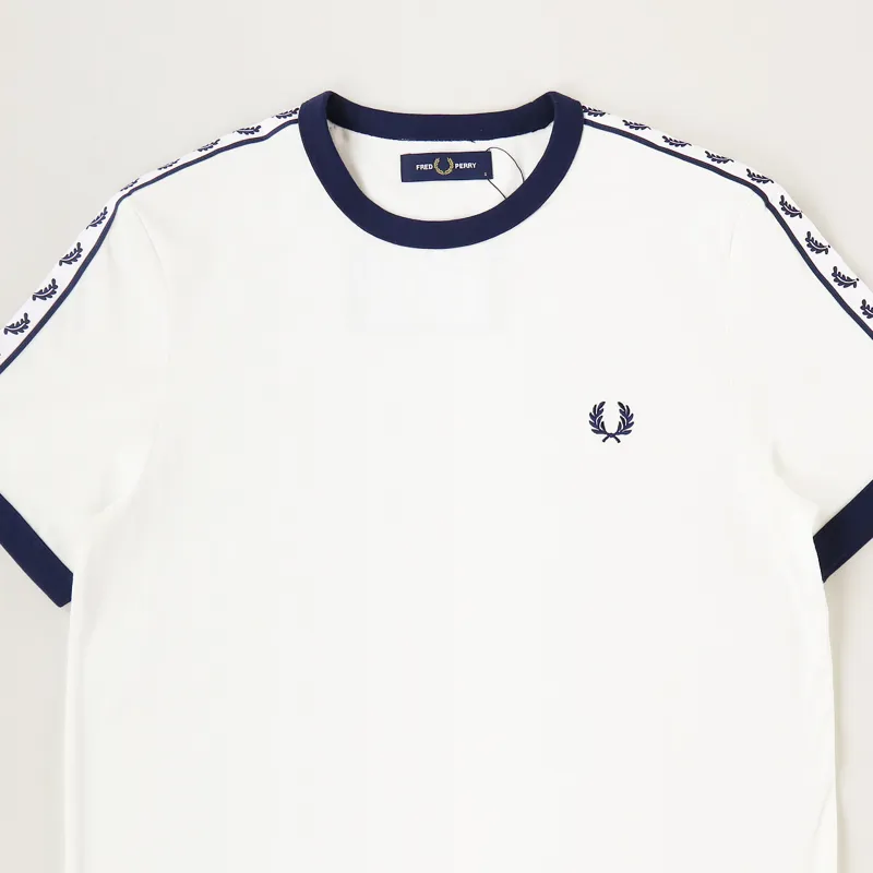 Fred Perry Mens Logo Taped Ringer Short Sleeve T Shirt Snow