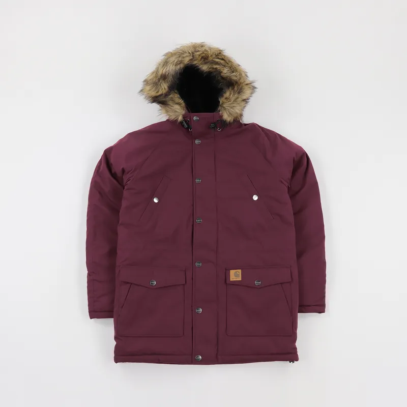 Carhartt WIP Mens Winter Trapper Parka Jacket Mulberry Red Black