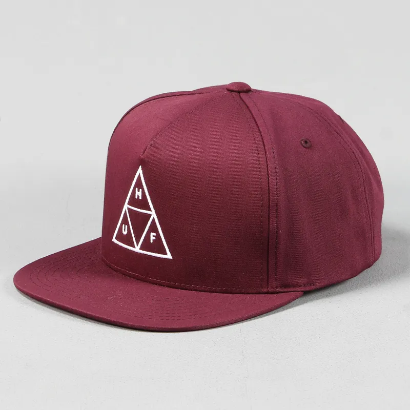 Mens Huf Triple Triangle Snapback Cap Wine One Size Adjustable