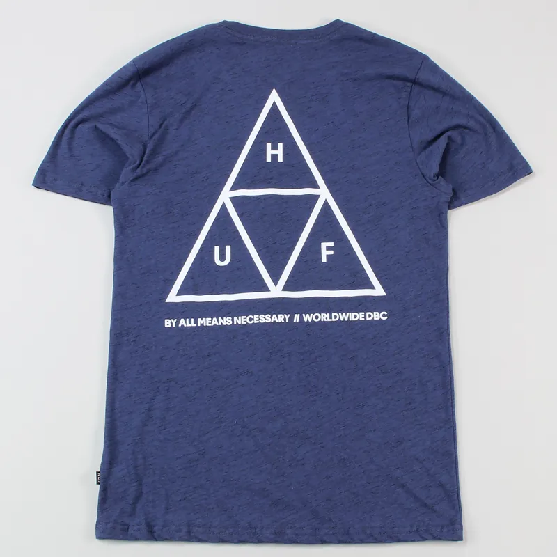 Huf Triple Triangle Streaky Heather T Shirt Navy-3