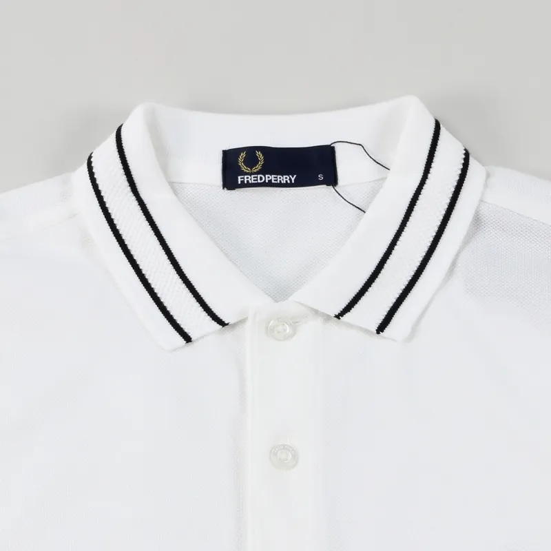 Fred Perry Tramline Tipped Pique Polo Shirt White-2