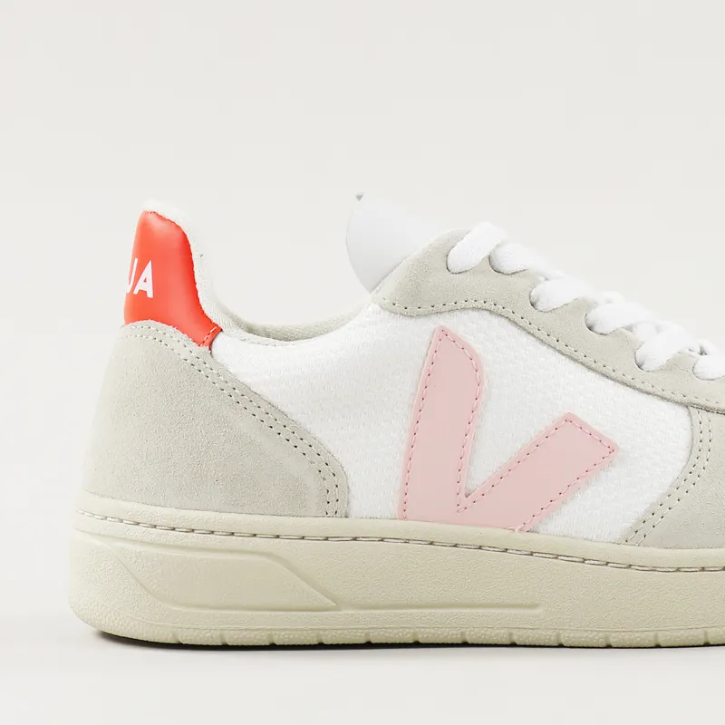 Veja Womens V-10 B Mesh Shoes White Petale Orange Fluo-2