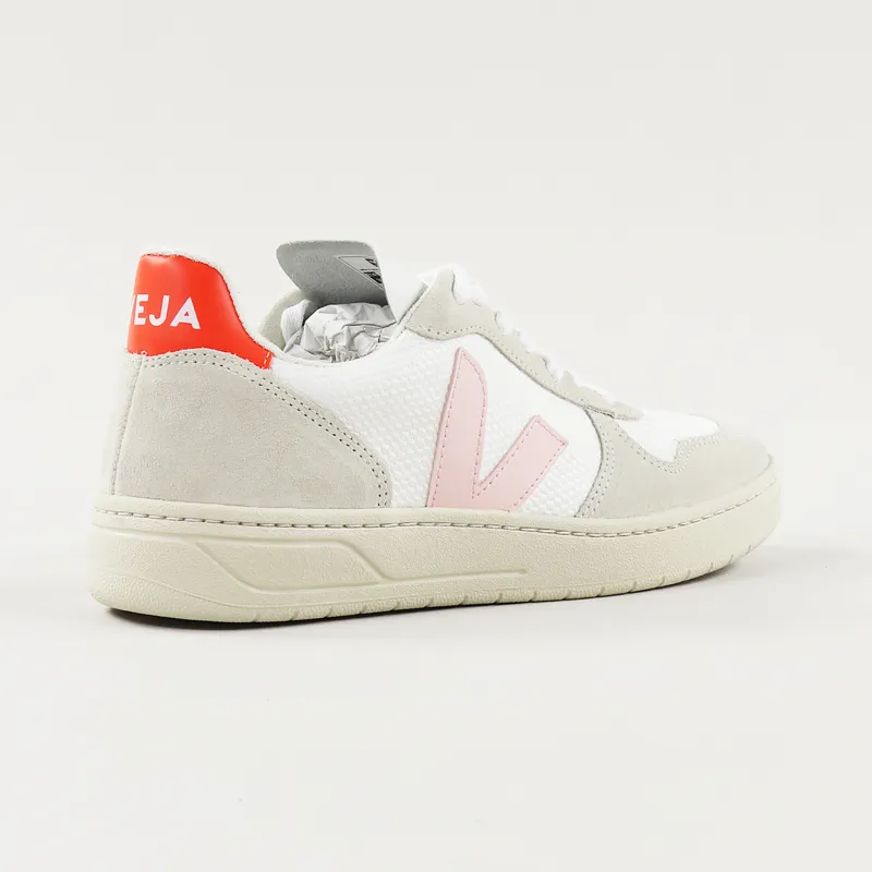 Veja Womens V-10 B Mesh Shoes White Petale Orange Fluo-5