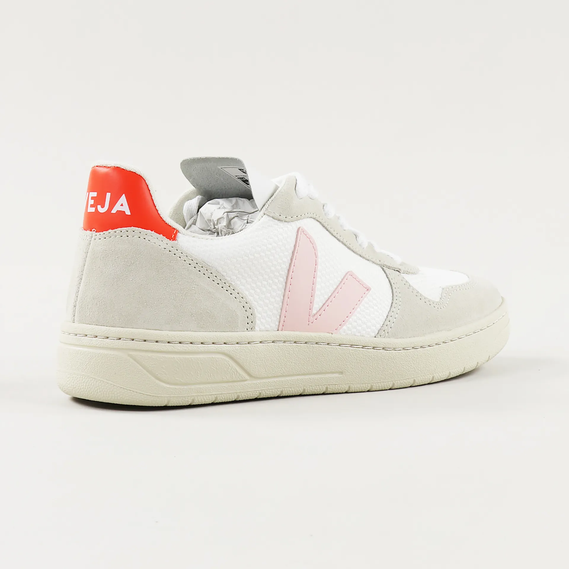 Veja Womens V-10 B Mesh Shoes White Petale Orange Fluo