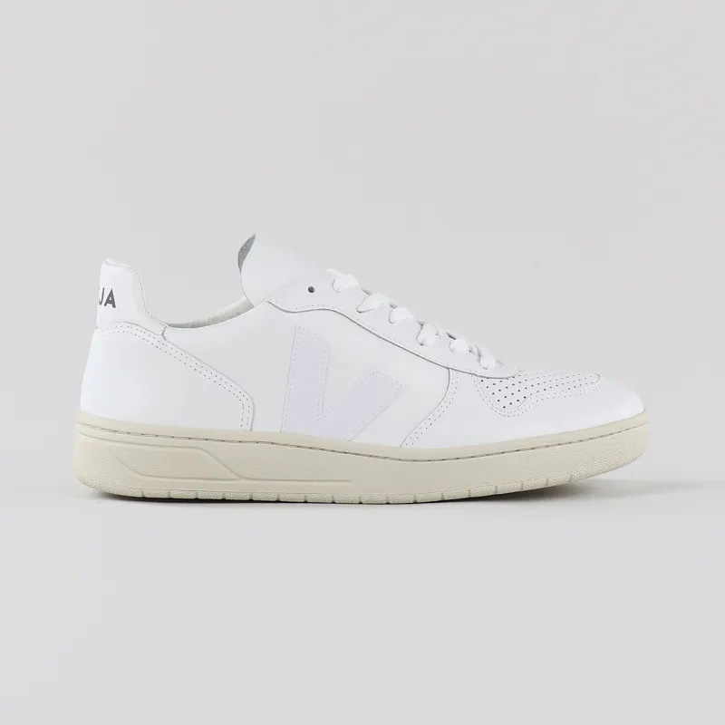 Veja Ecological V 10 Leather Rubbed Trainer Shoes Extra White