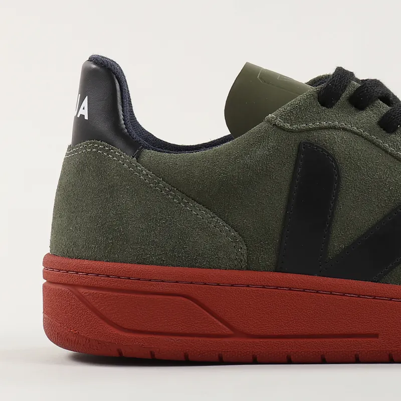 Veja Mens Logo Organic V 10 Suede Shoes Olive Black Rust Sole