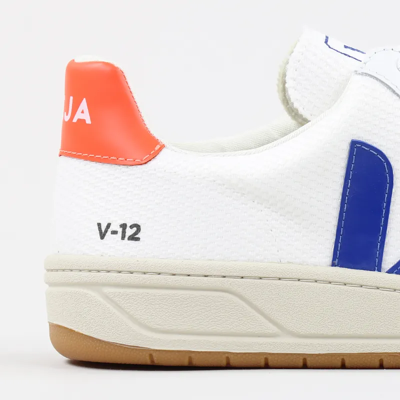 Veja V-12 B-Mesh Shoes White Indigo Orange Fluo-2