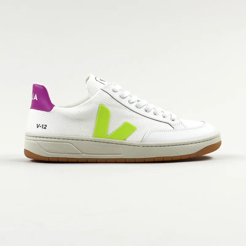 Veja V-12 B-Mesh Shoes White Yellow Fluo Ultraviolet