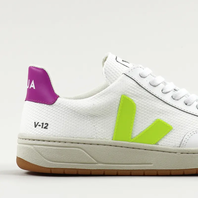 Veja V 12 Mesh Mens Mesh Leather Trainers Shoes White Yellow Pink