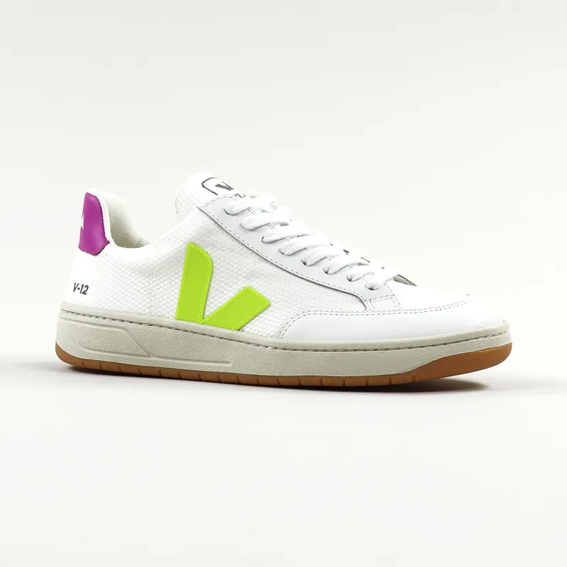Veja V-12 B-Mesh Shoes White Yellow Fluo Ultraviolet-3